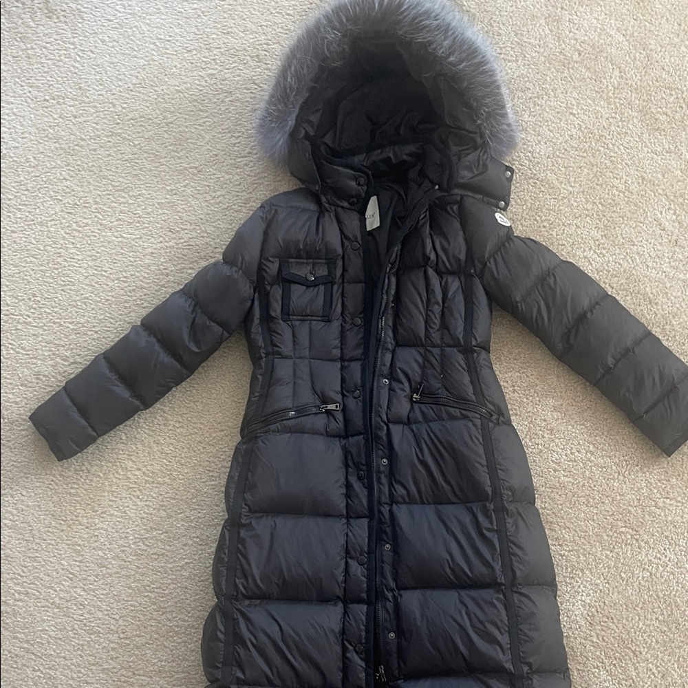 Moncler Black Puffer Coat with Gray Fur Hood